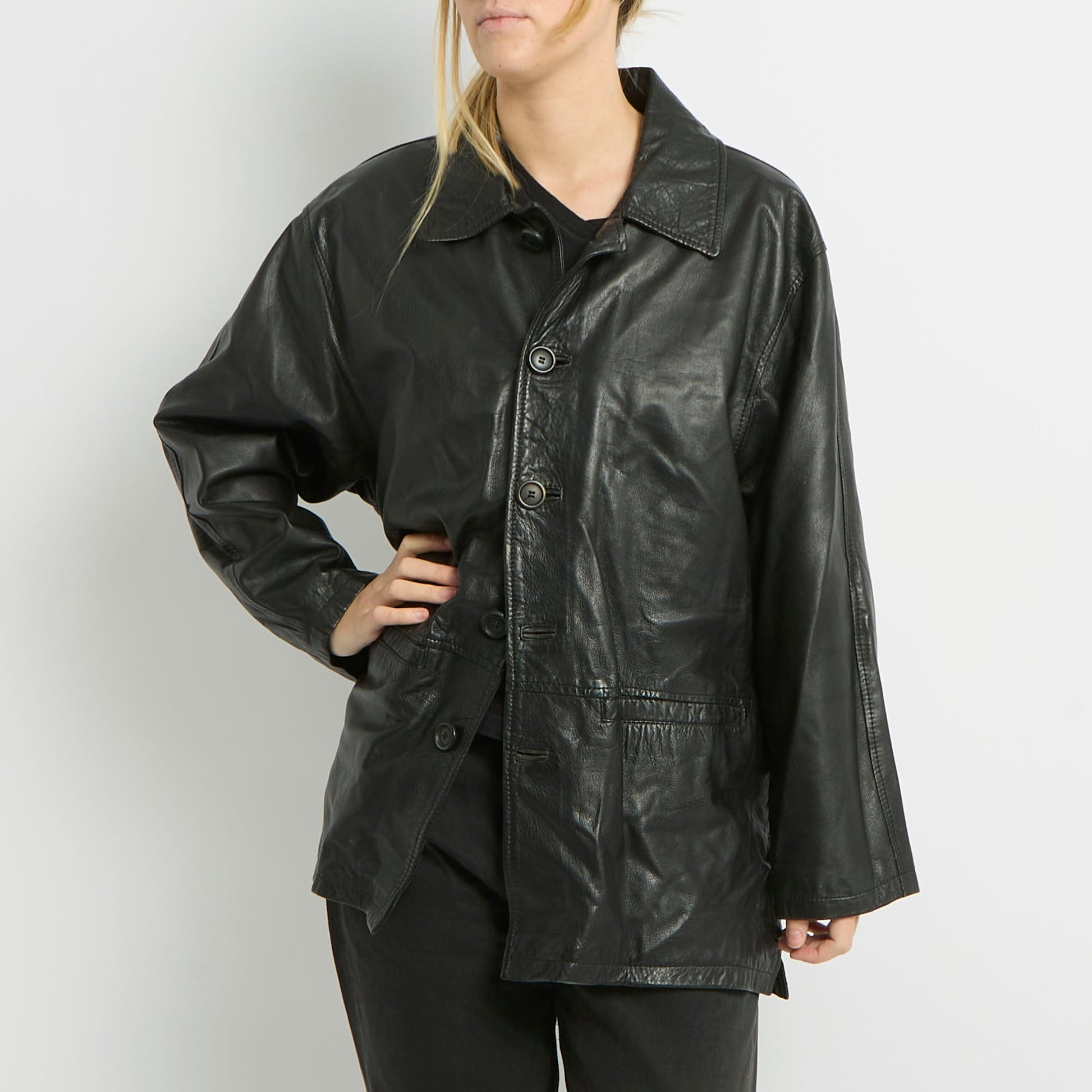 Oversize Leather Shirt Jacket - UK 12