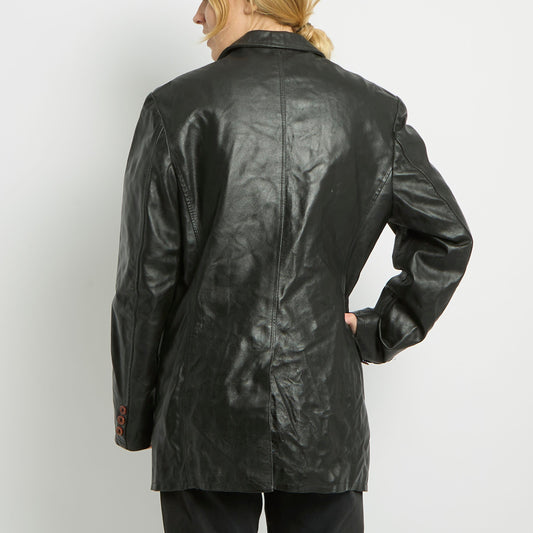 Long Leather Blazer Jacket - UK 12