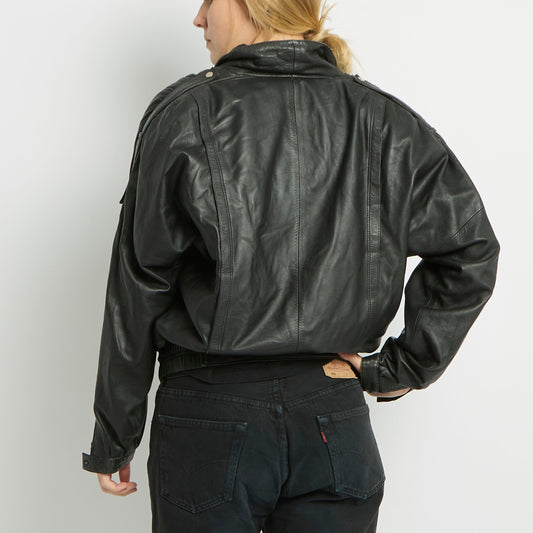 Pinstripe Lining Leather Jacket - UK 12