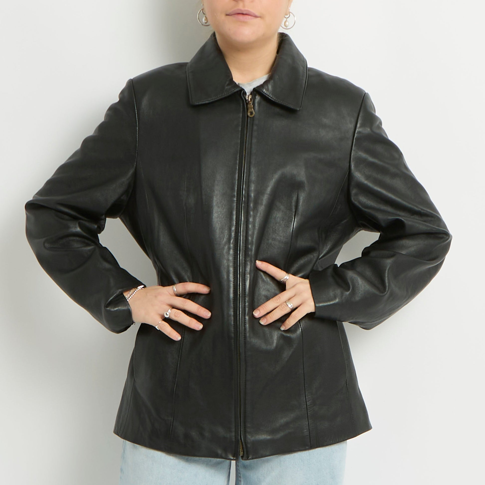 Zip Up Faux Leather Blazer Jacket - UK 12