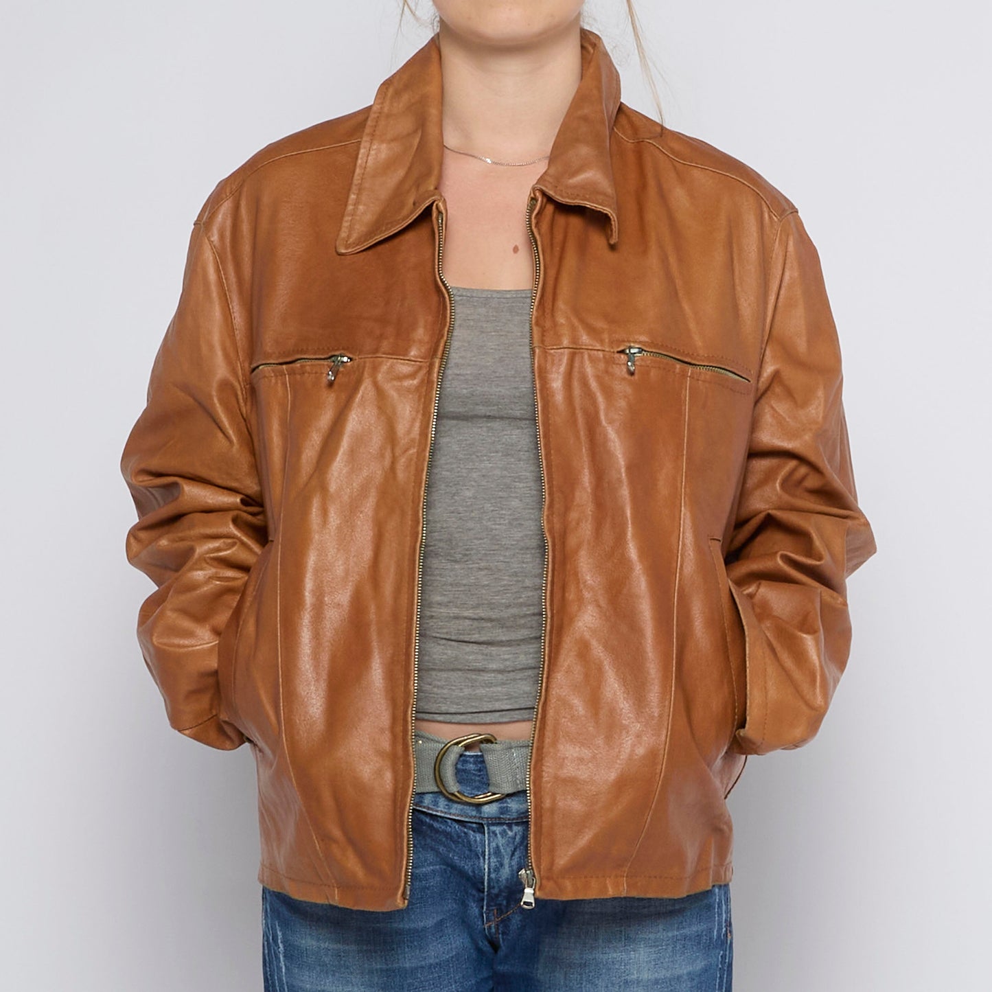 Collared Leather Jacket - UK 12