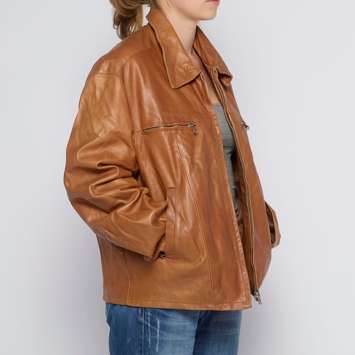 Leather Zip Up Jacket - UK 12