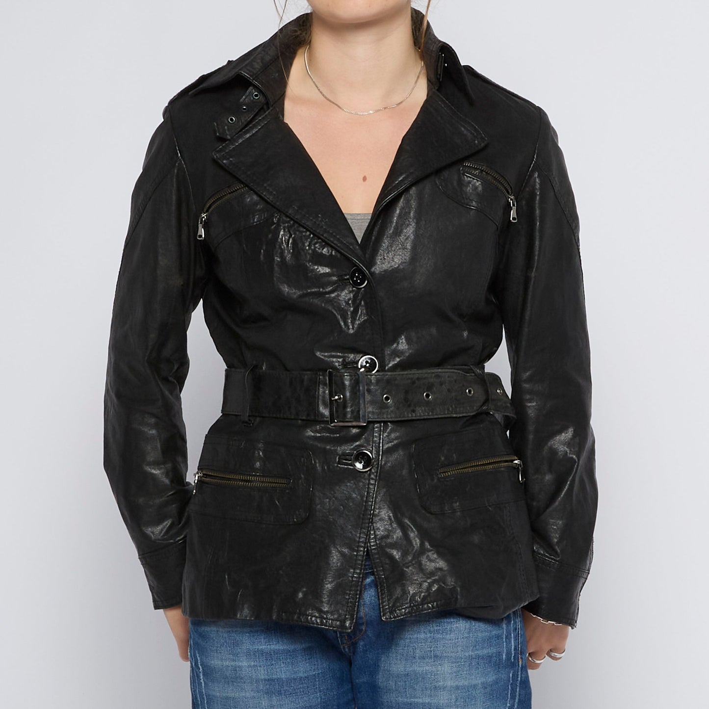 Double Breasted Leather Jacket - UK 12