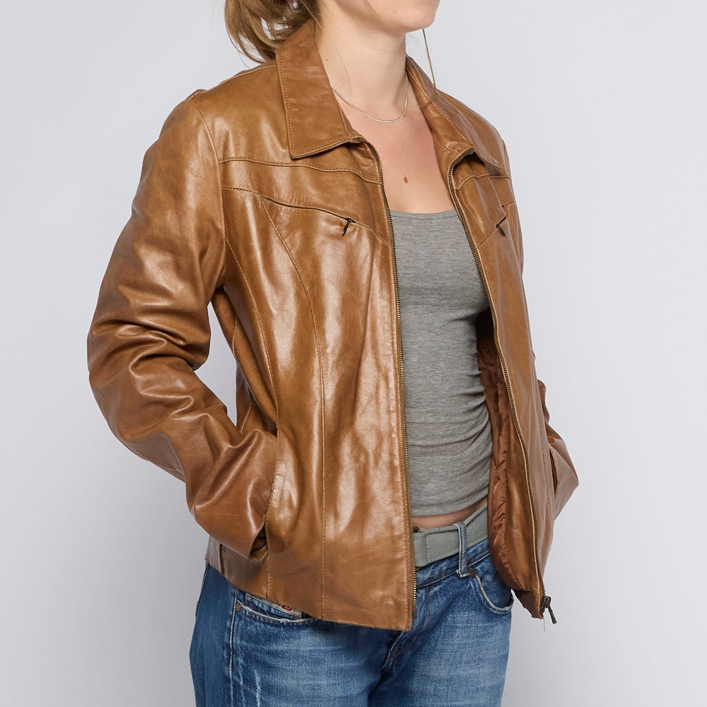 Leather Zip Through Jacket - UK 12