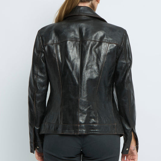 Shiny Leather Denim Style Jacket - UK 12