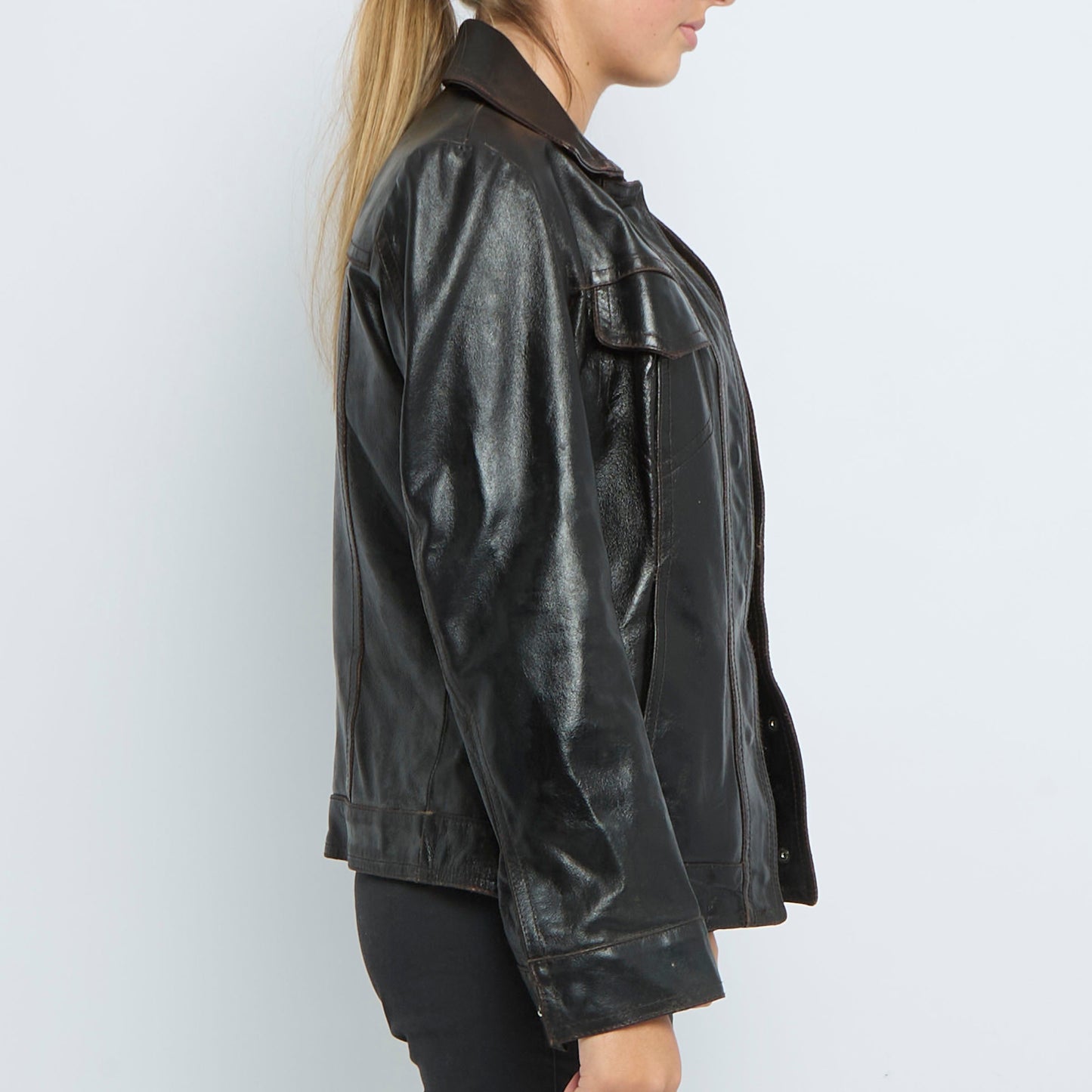 Shiny Leather Denim Style Jacket - UK 12