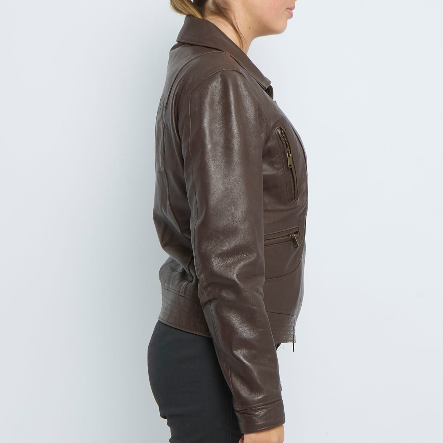 Leather Full Zip Jacket - UK 12