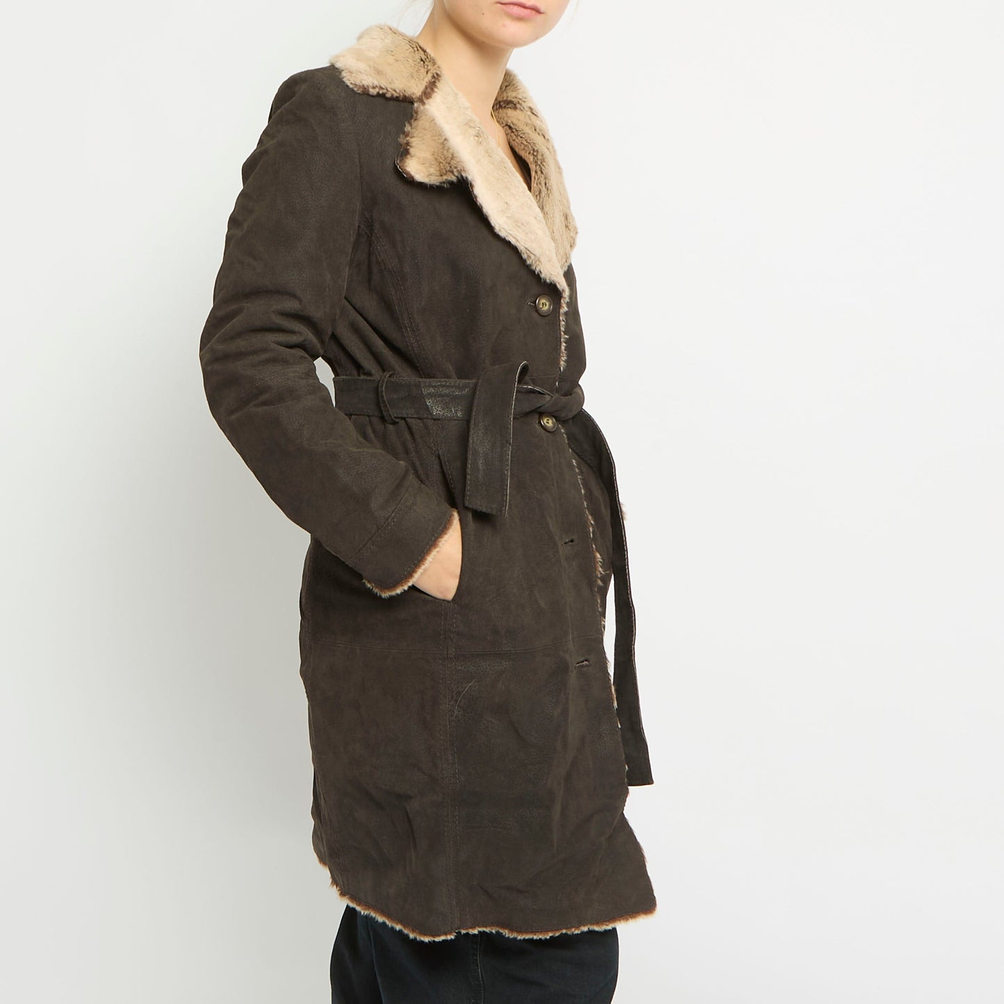 Fur Lined Suede Belted Afghan Jacket- UK 12