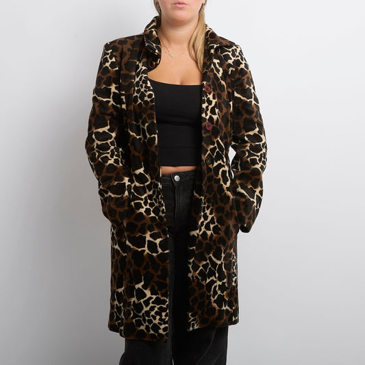 Giraffe Collared Fluffy Coat - UK 12