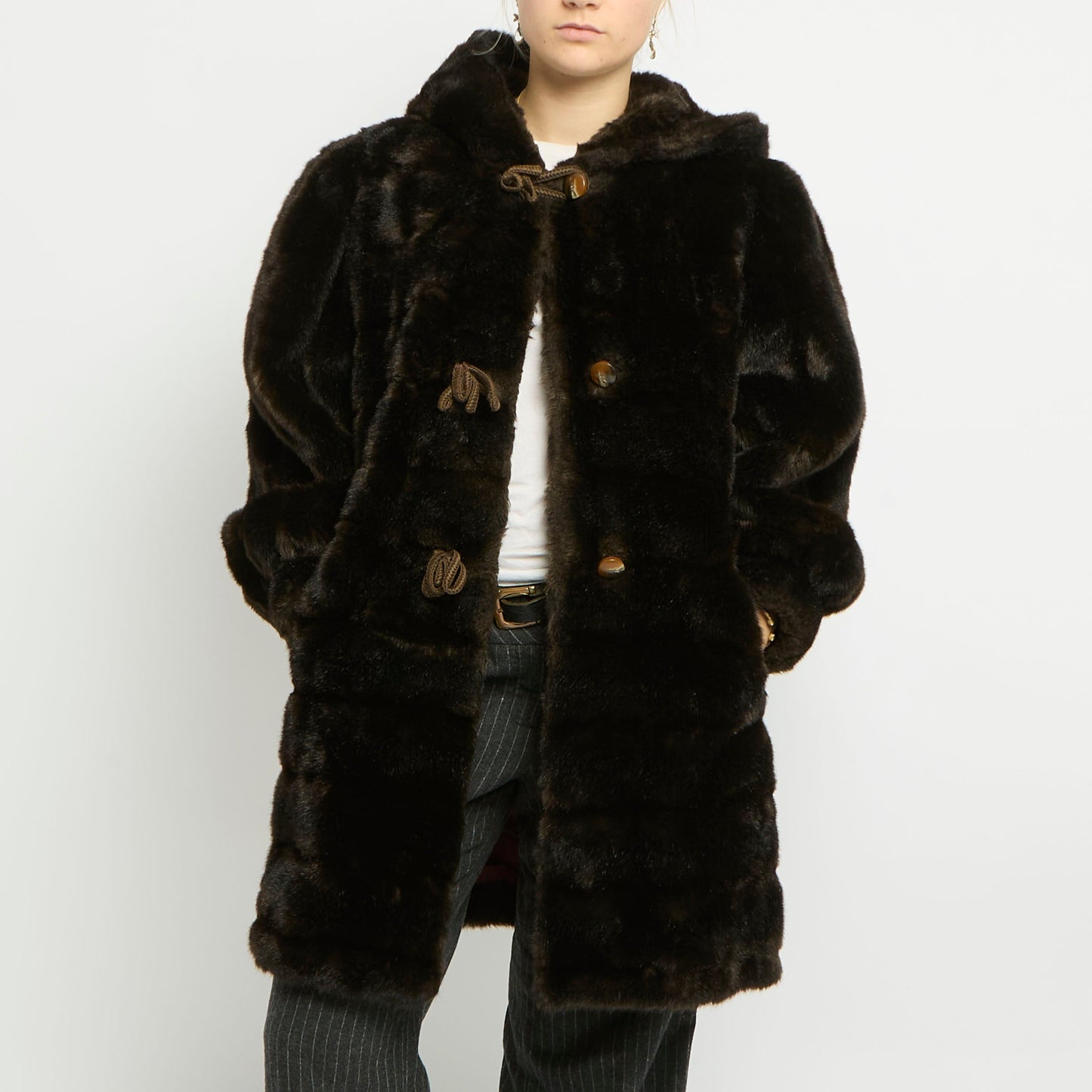 Faux Fur Hooded Oversize Jacket - UK 12