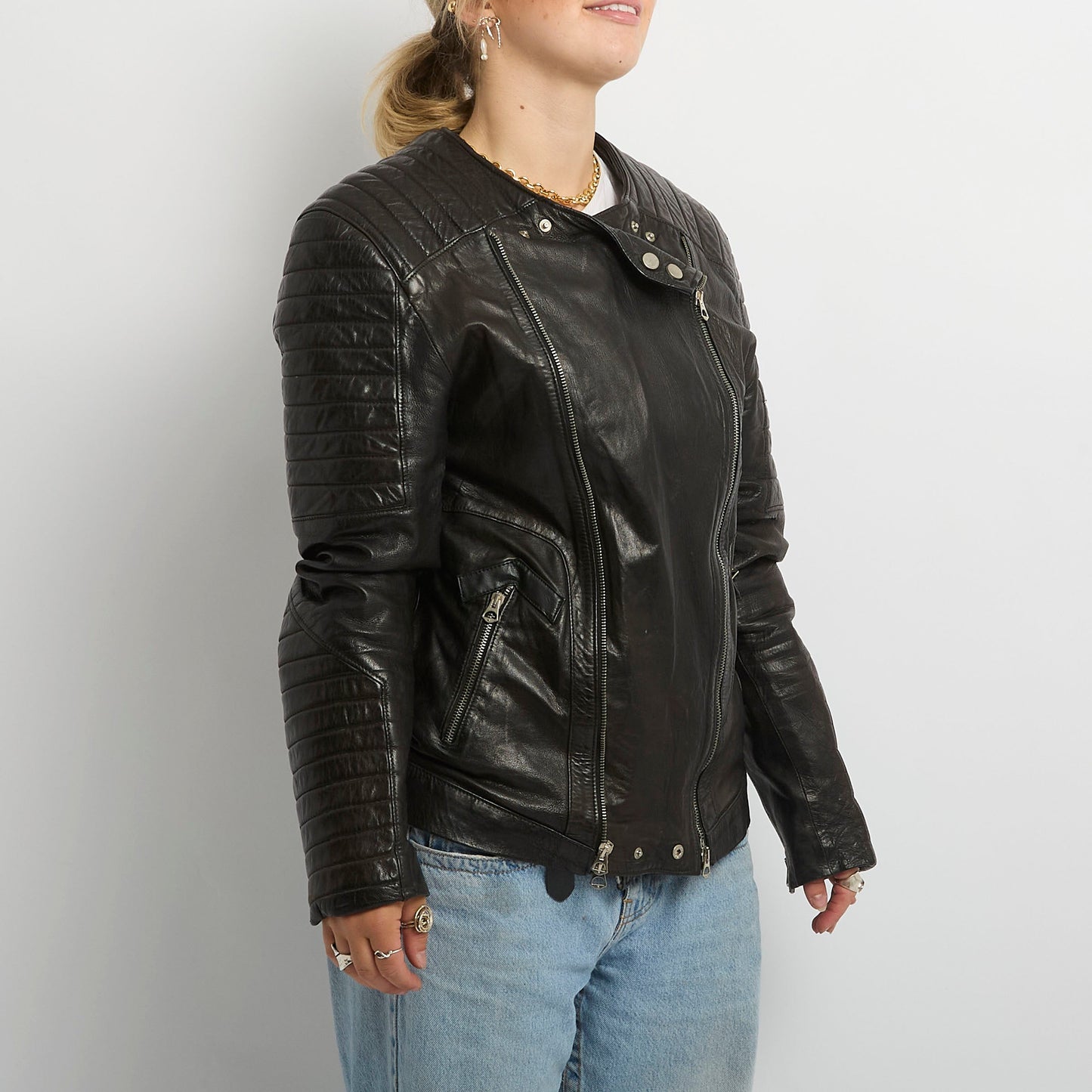 Leather Motorcycle Padded Jacket - UK 12