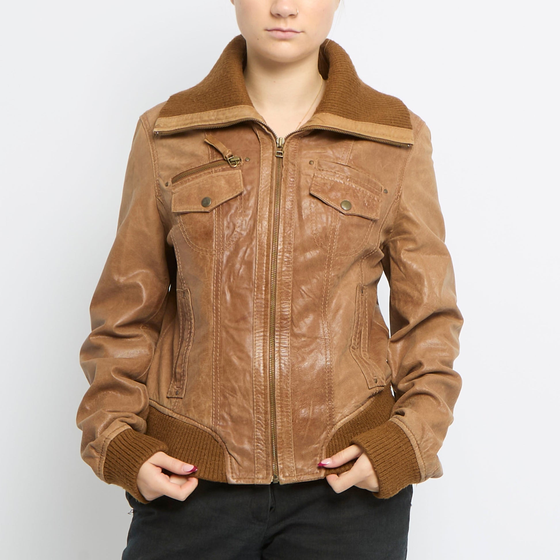 Leather Bomber Style Jacket - UK 12