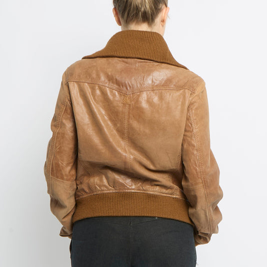 Leather Bomber Style Jacket - UK 12