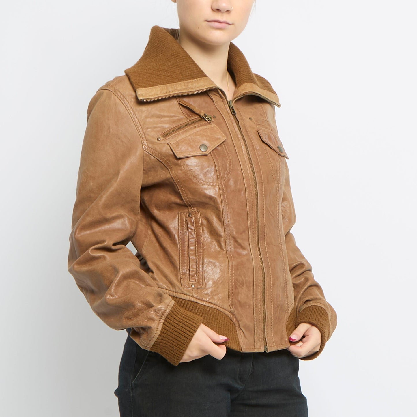 Leather Bomber Style Jacket - UK 12