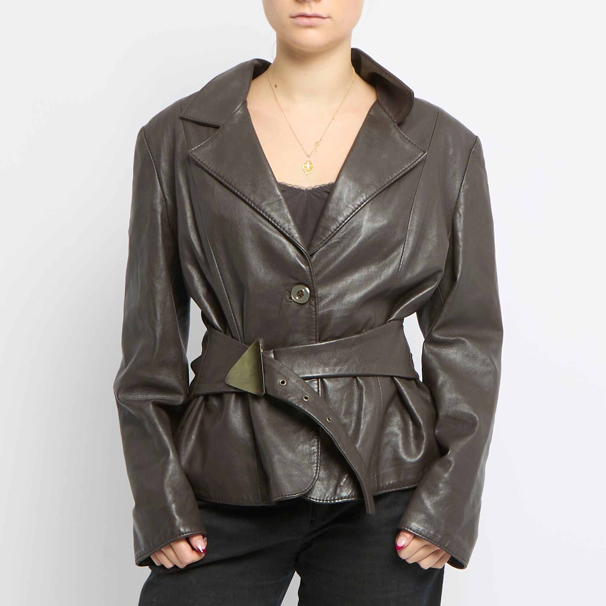 Double Breasted Leather Jacket - UK 12