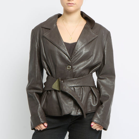 Double Breasted Leather Jacket - UK 12