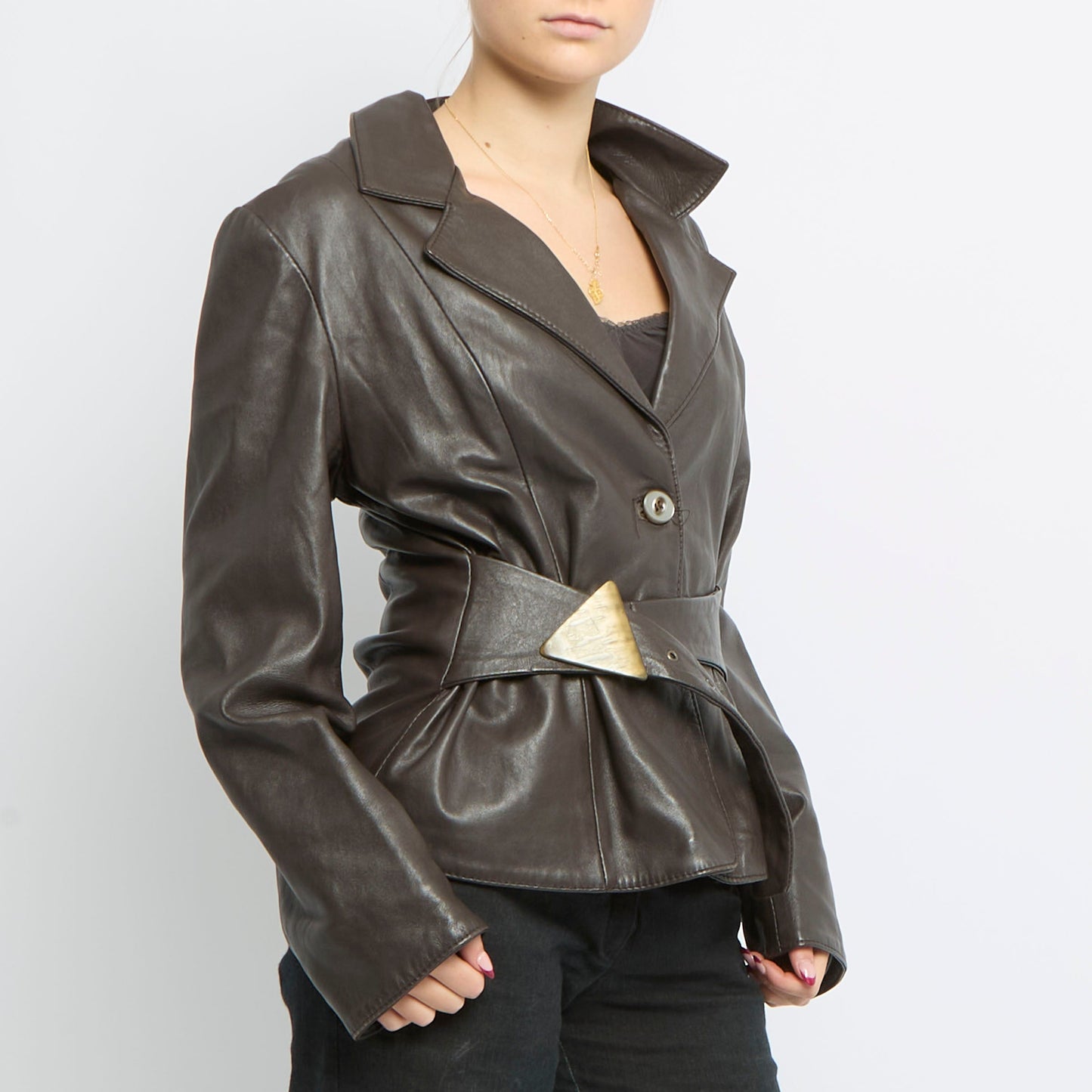 Double Breasted Leather Jacket - UK 12