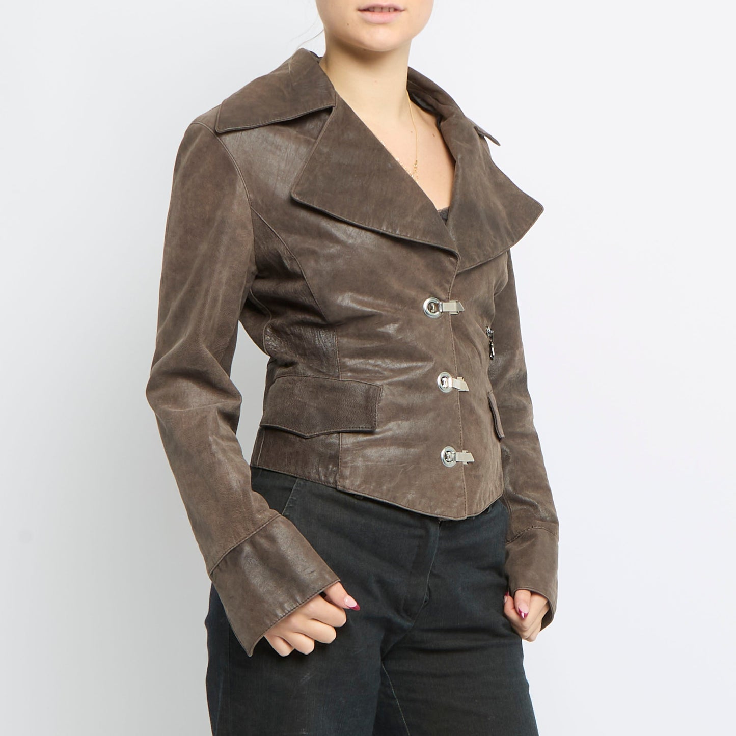 Buckle Detail Leather Jacket - UK 12