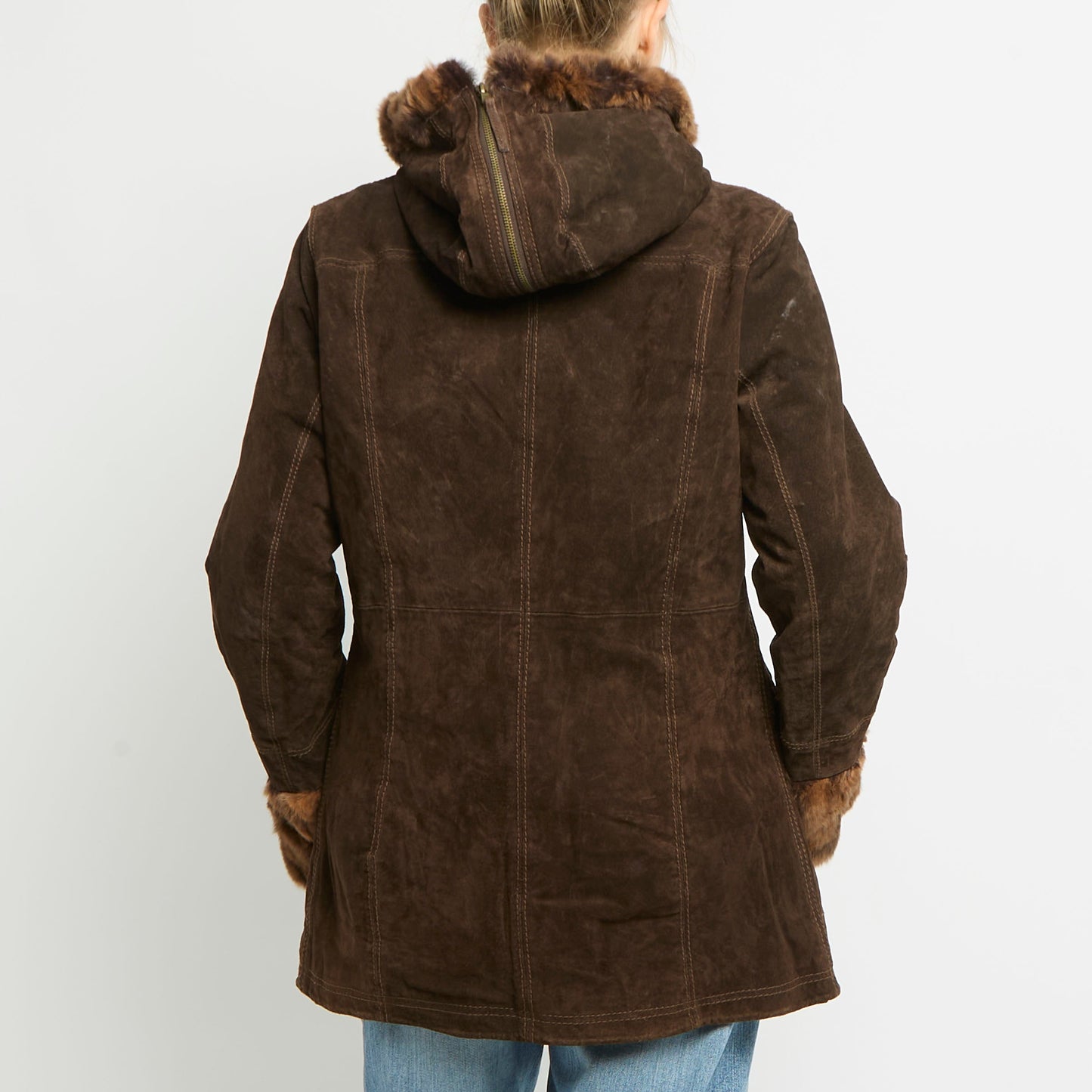 Suede Fur Lined Hooded Jacket - UK 12