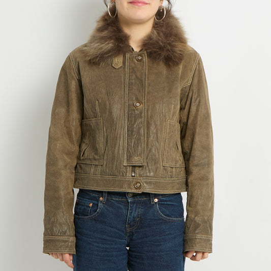 Suede Fur Collar Jacket - UK 12