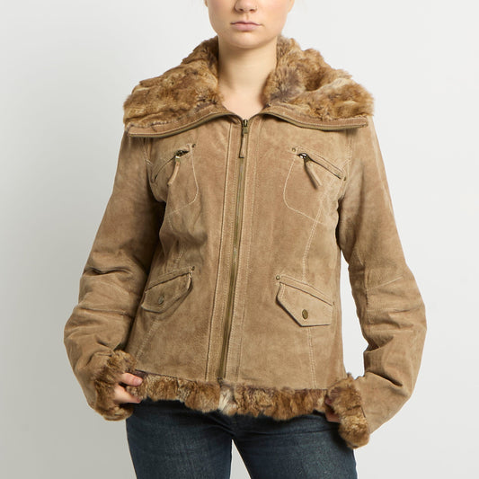 Fur Lined Suede Jacket - UK 12