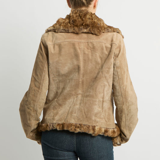 Fur Lined Suede Jacket - UK 12