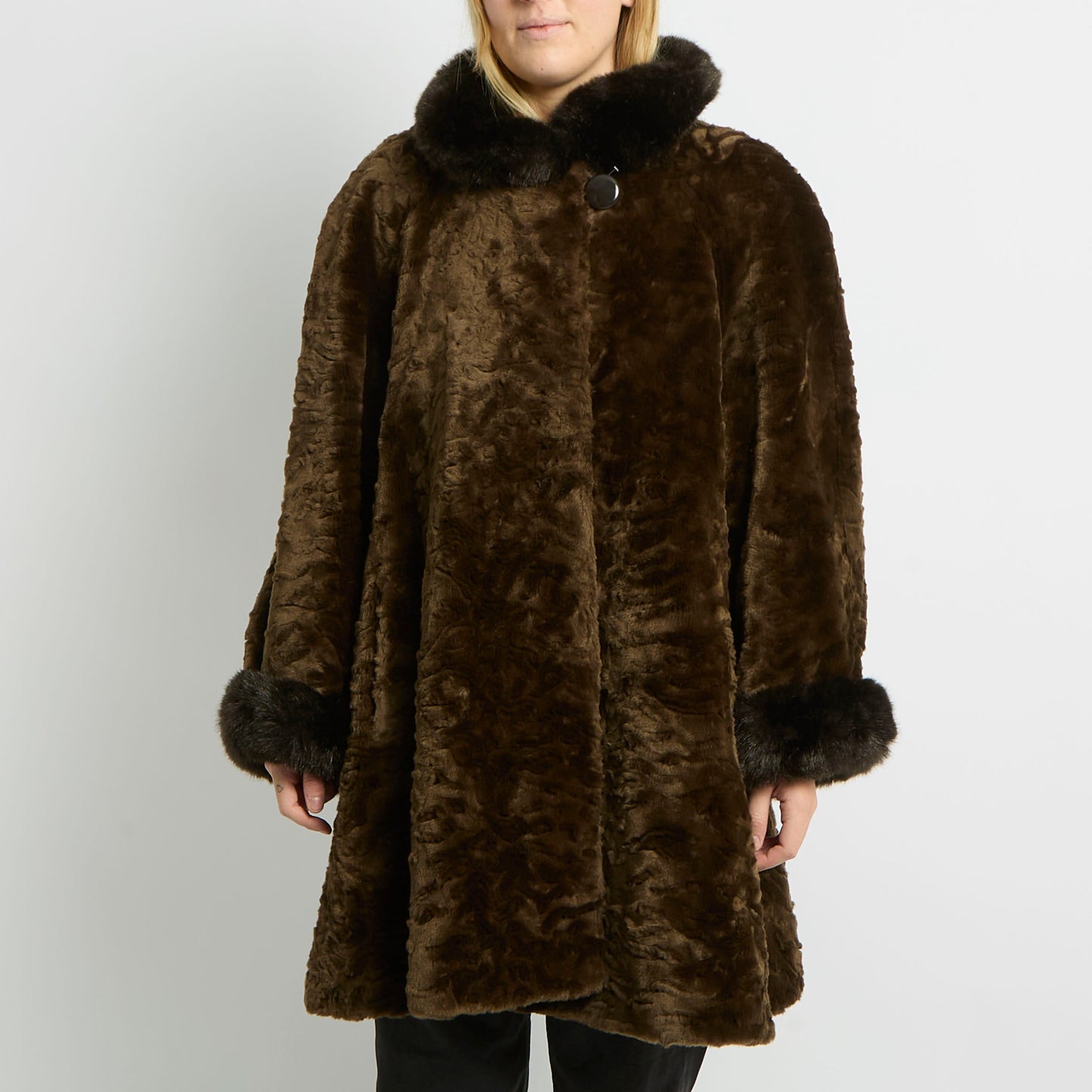 Faux Fur Cuff Detail Long Jacket - UK 12