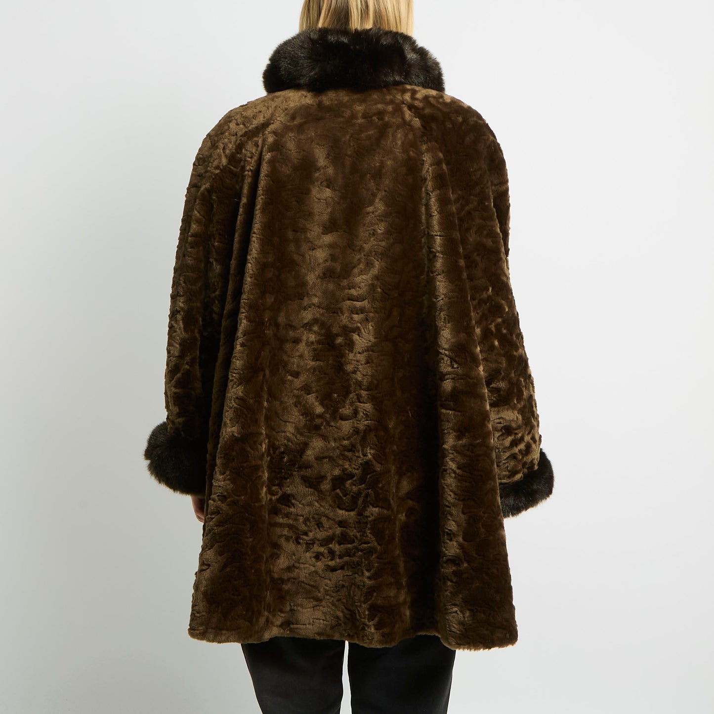 Faux Fur Cuff Detail Long Jacket - UK 12