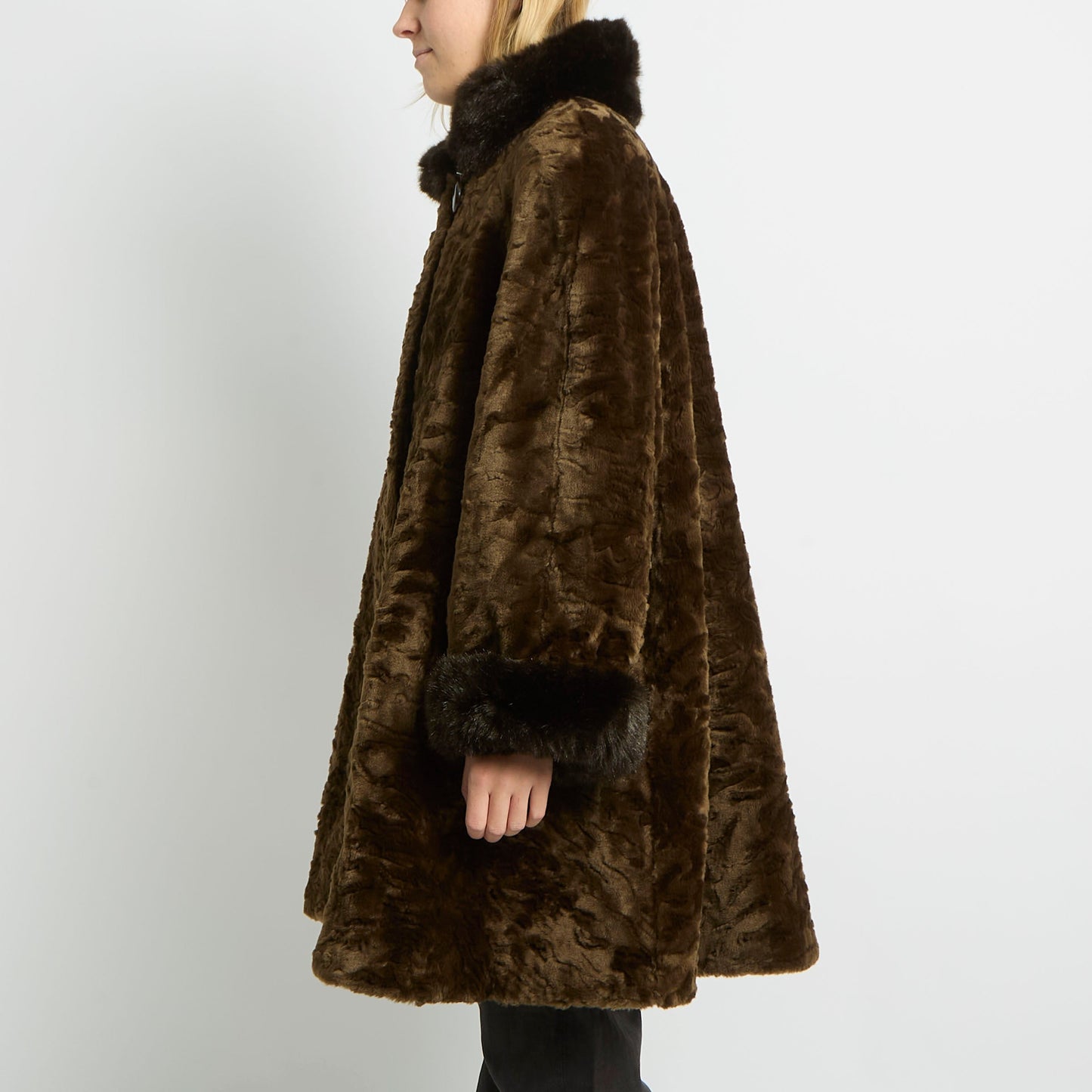 Faux Fur Cuff Detail Long Jacket - UK 12