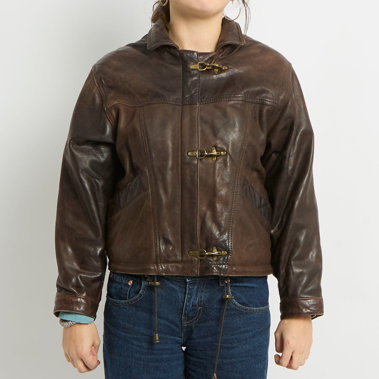 Clasp Detail Leather Jacket - UK 12