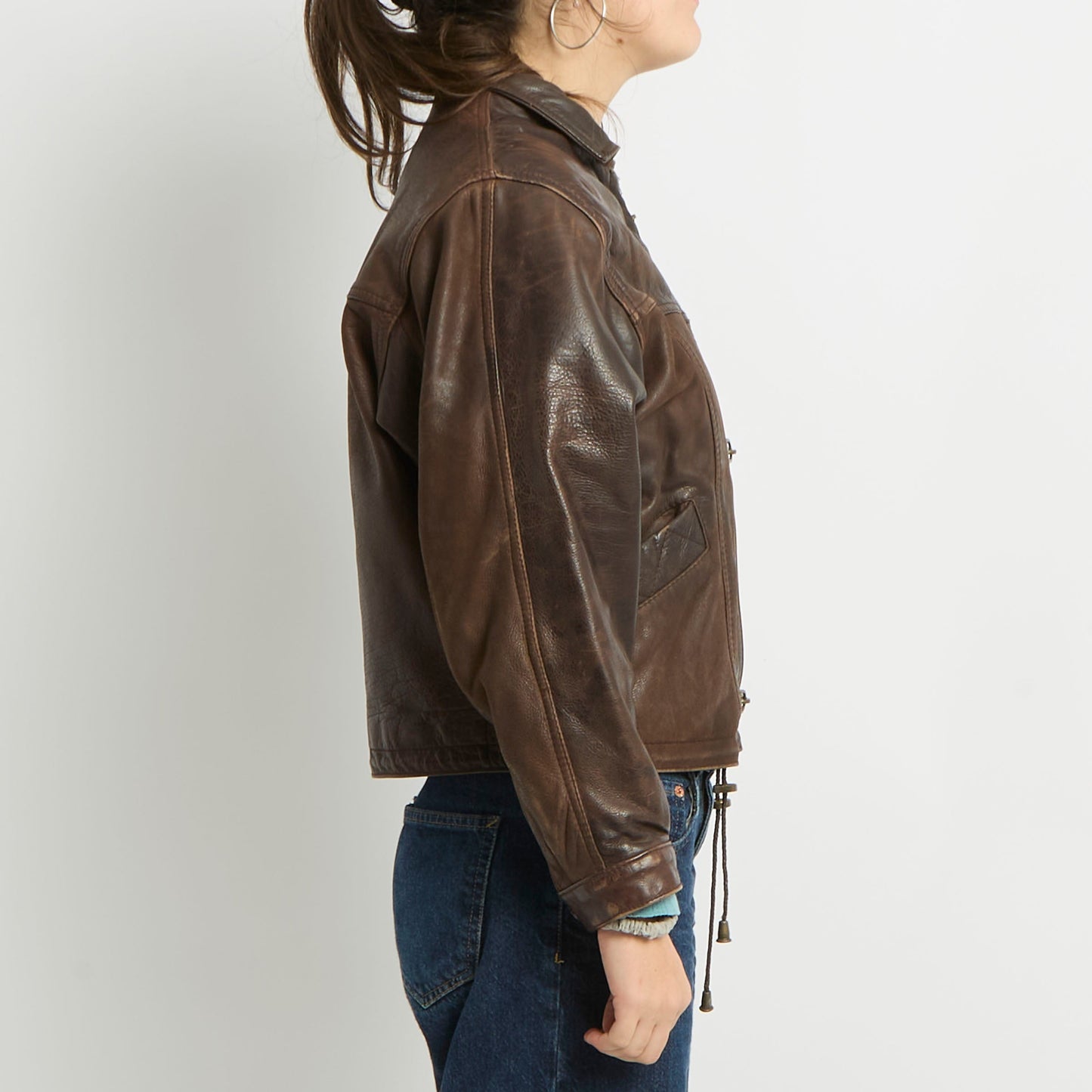 Clasp Detail Leather Jacket - UK 12