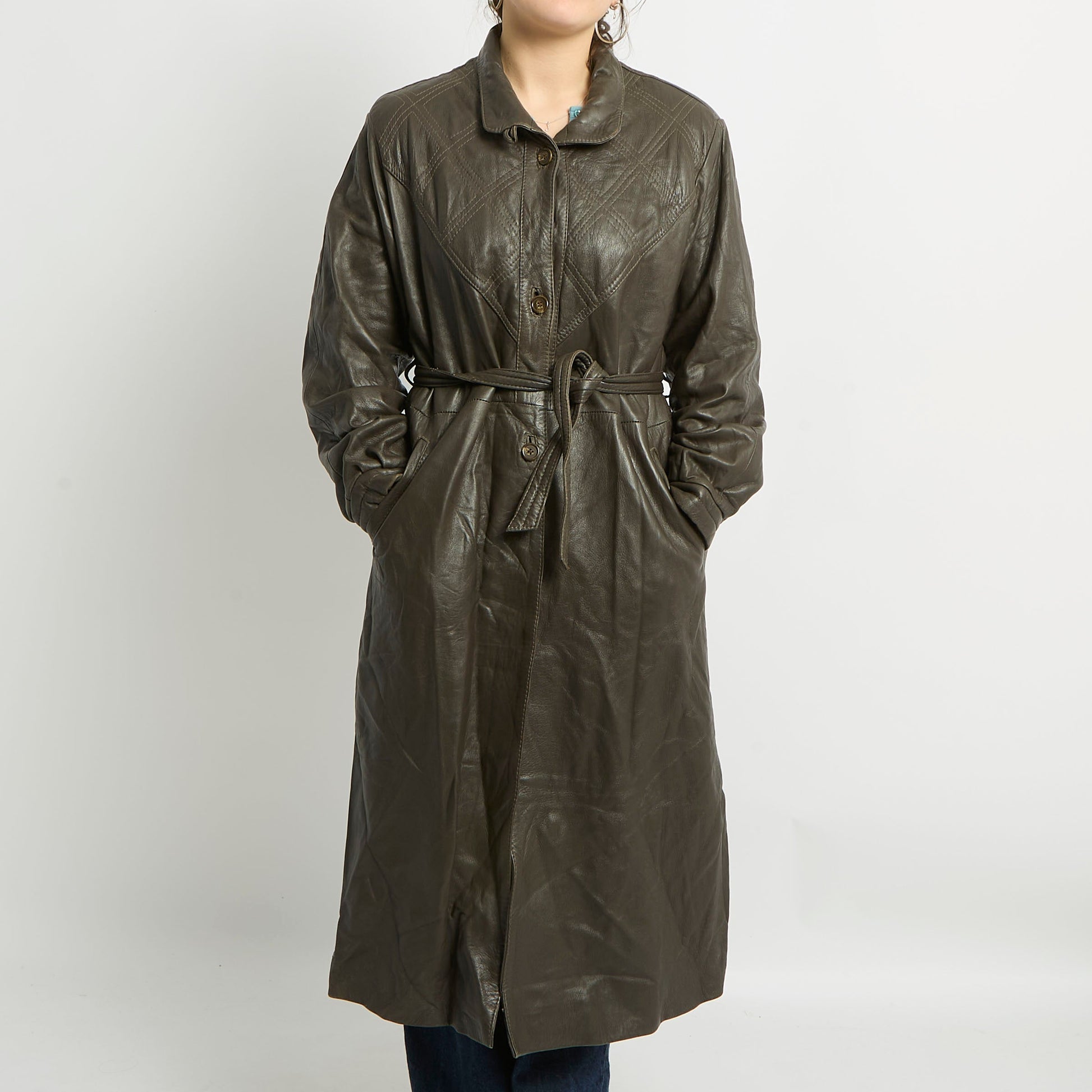 Belted Leather Trench Coat - UK 12