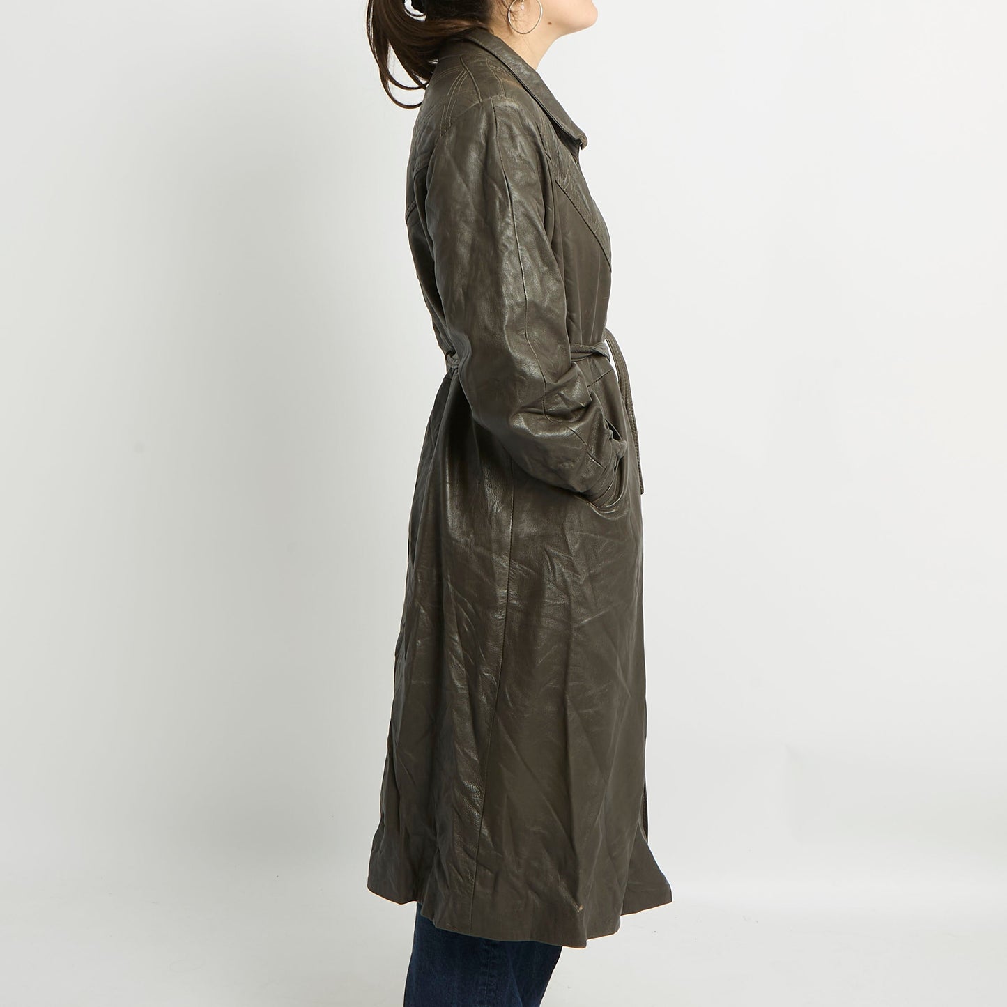 Belted Leather Trench Coat - UK 12