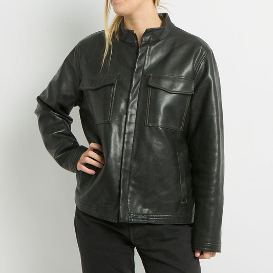 Pocket Detail Leather Jacket - UK 12