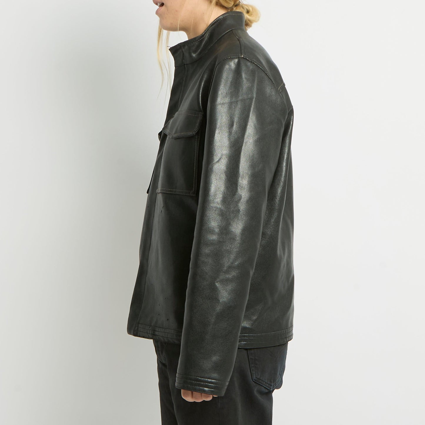 Pocket Detail Leather Jacket - UK 12