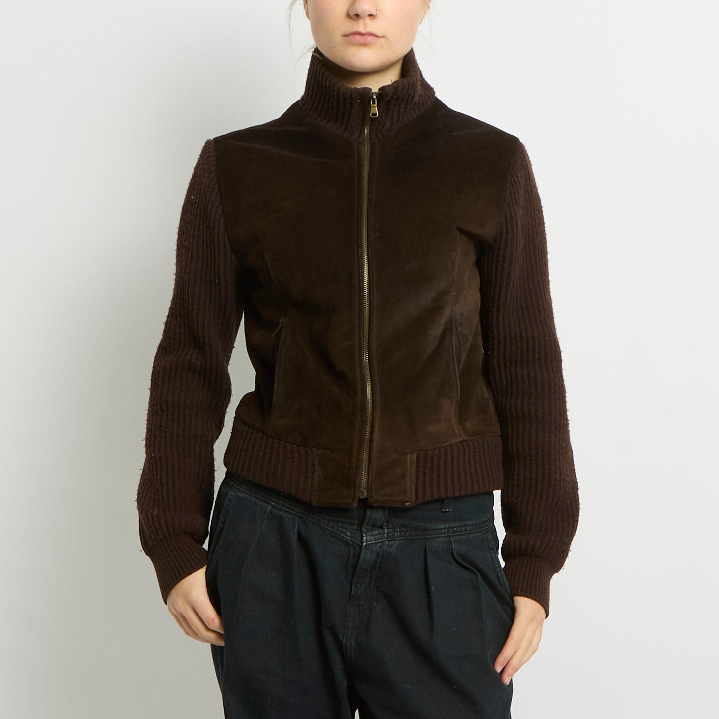 Suede Ribbed Knit Jacket - UK 12