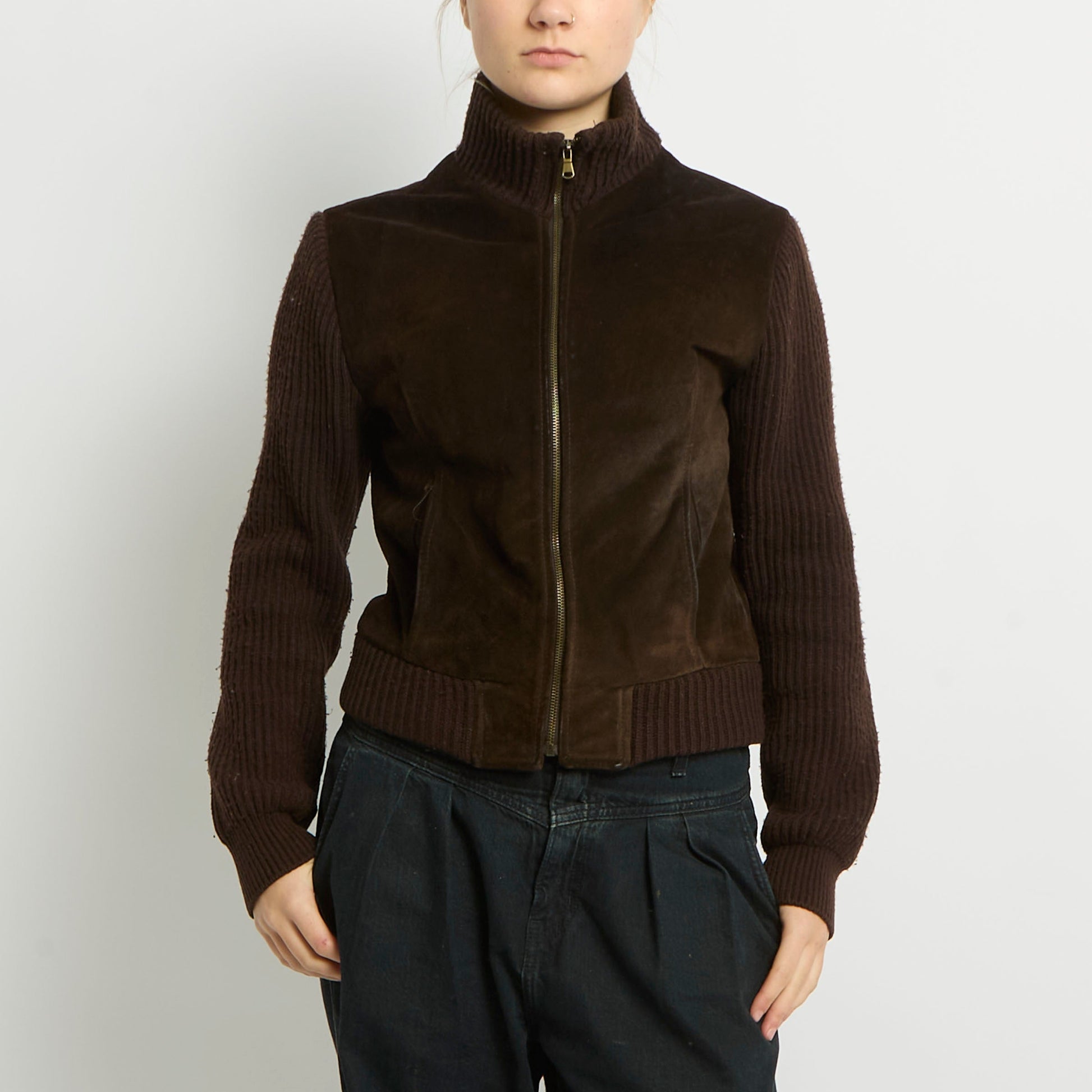 Suede Ribbed Knit Jacket - UK 12