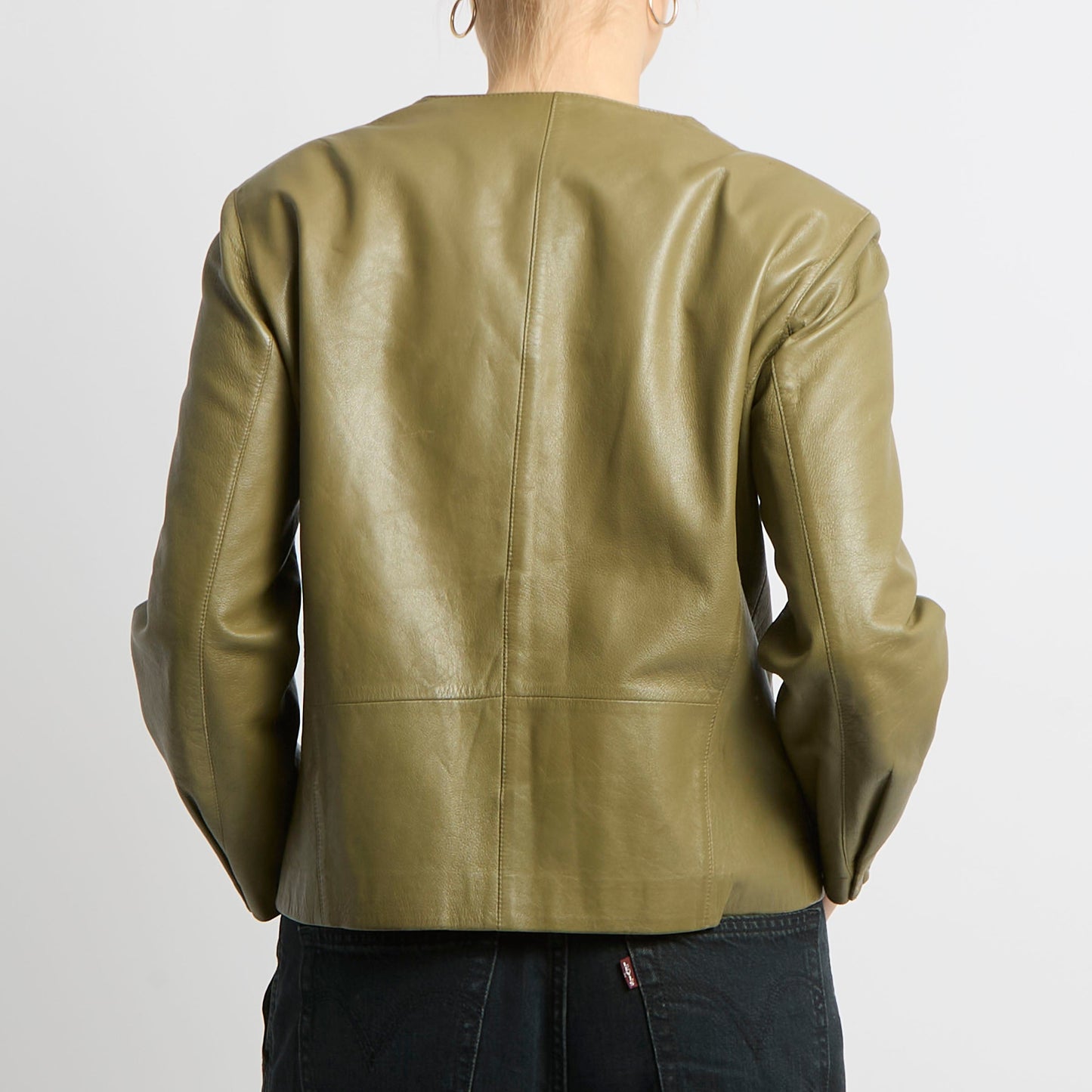 Leather V Neck Boxy Jacket - UK 12