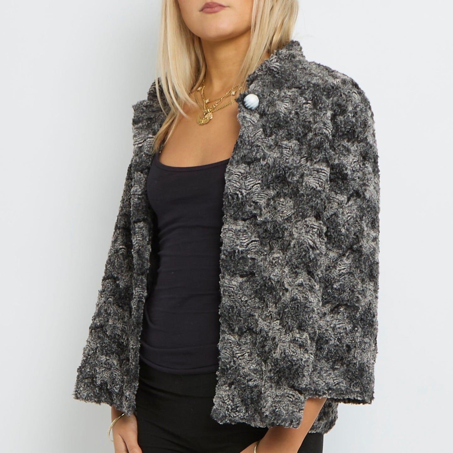 Faux Fur Two Tone 3/4 Sleeve Jacket- UK 12