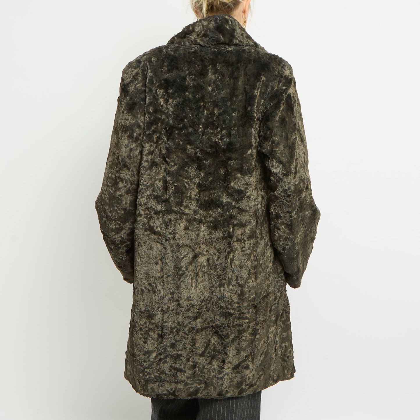 Button Up Lined Faux Fur Trench Coat - UK 12