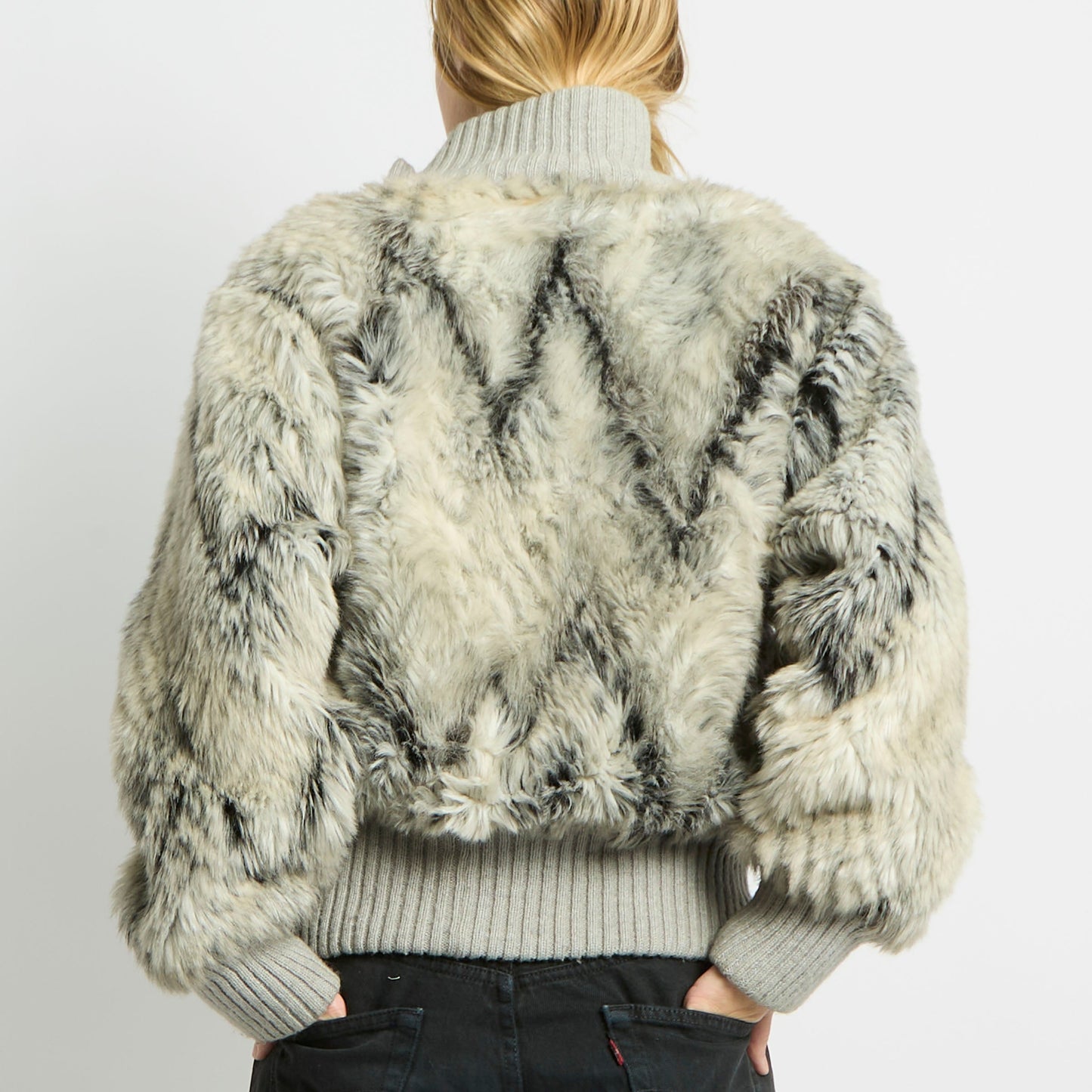 Cuffed Waist Faux Fur Jacket- 12