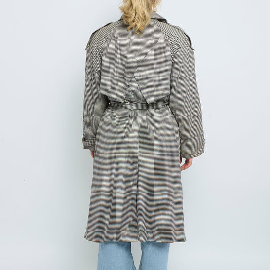 Checked Buttoned Trench Coat - UK 12