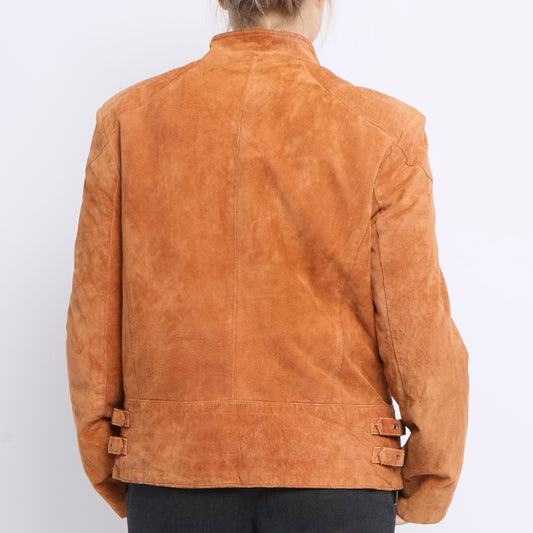 Zip Detail Fur Lined Suede Jacket - UK 12