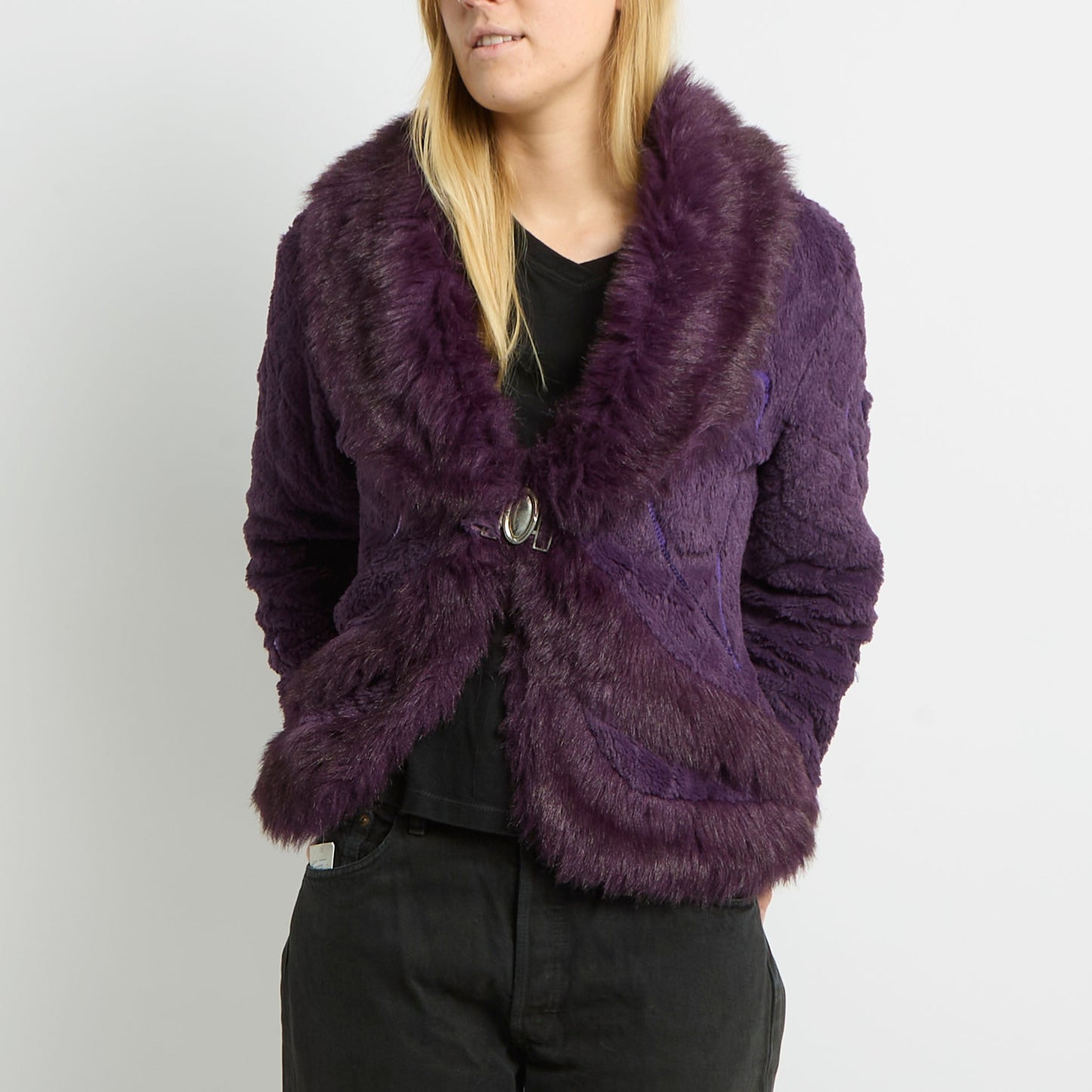 Sequin Detail Faux Fur Jacket - UK 12