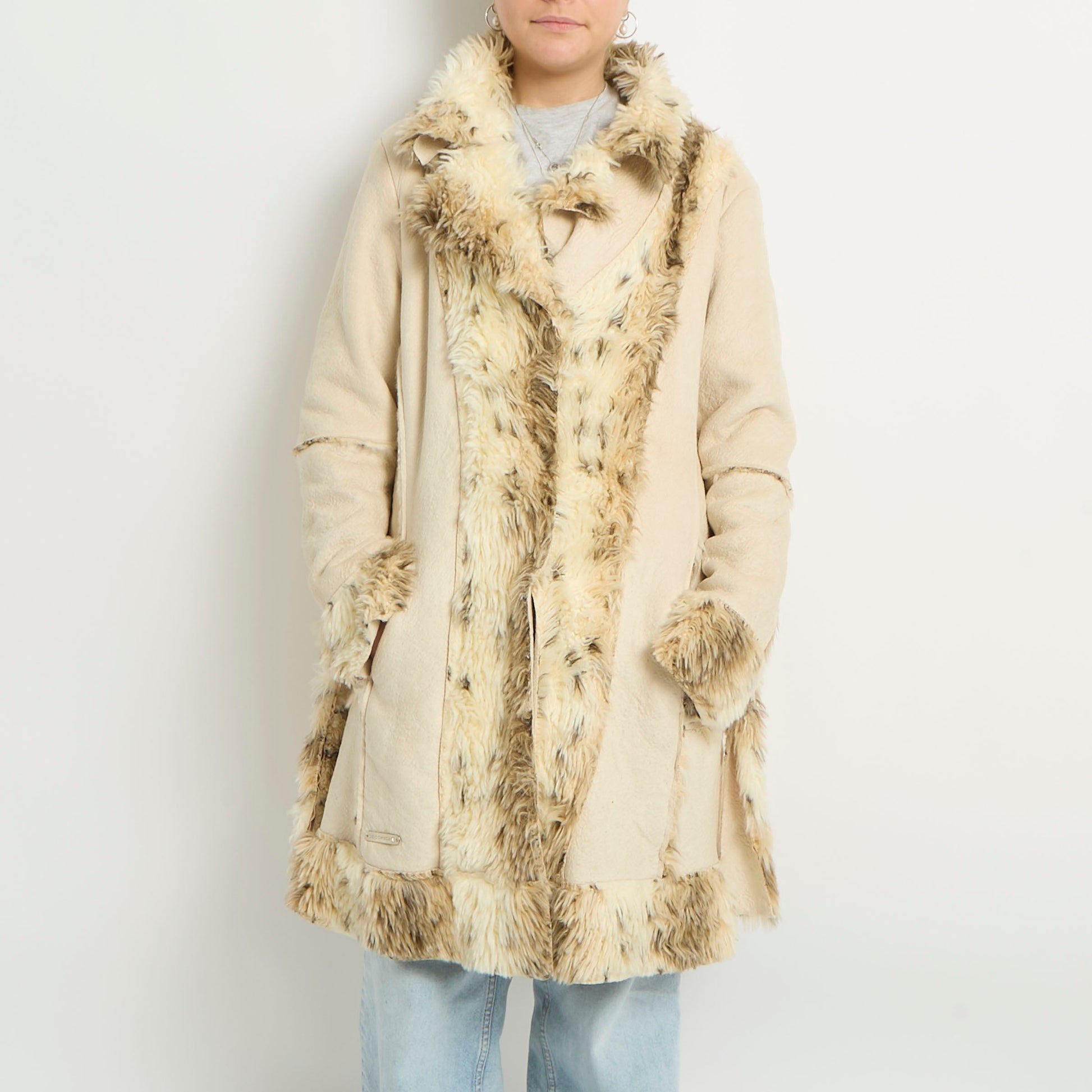 Faux Fur Trench Coat - UK 12