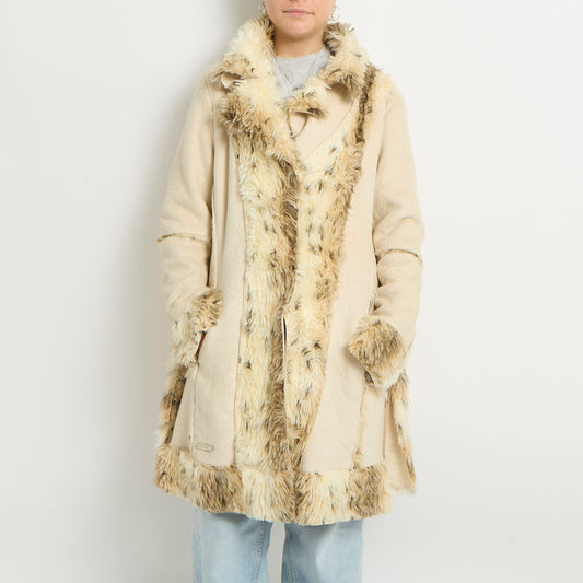 Faux Fur Trench Coat - UK 12