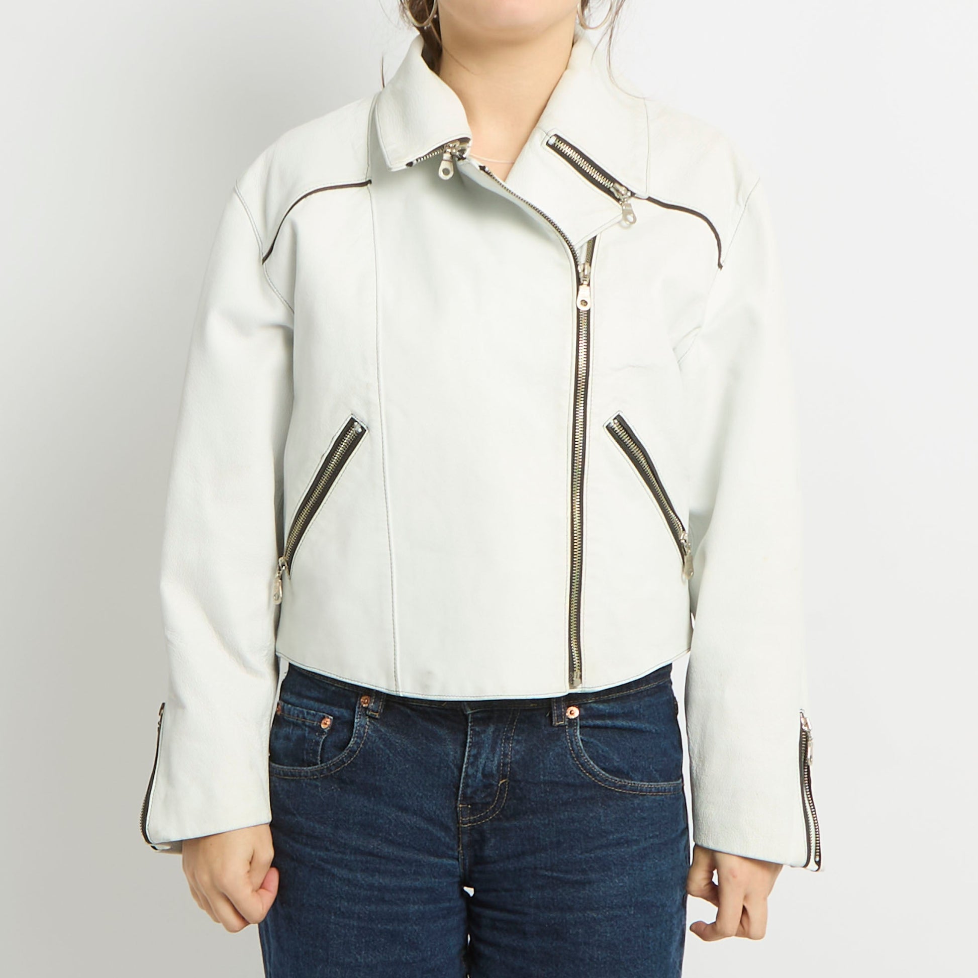 Leather Side Zip Jacket - UK 12