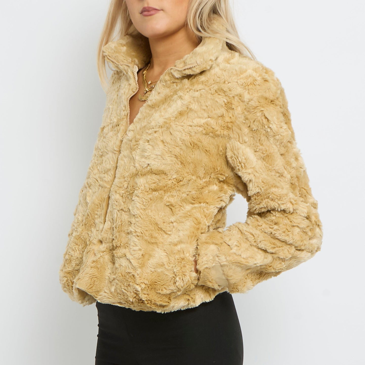 Faux Teddy Bear Zip Up Jacket-UK 14