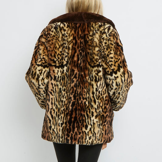 Leopard Contrast Collar Faux Fur Jacket- UK 14