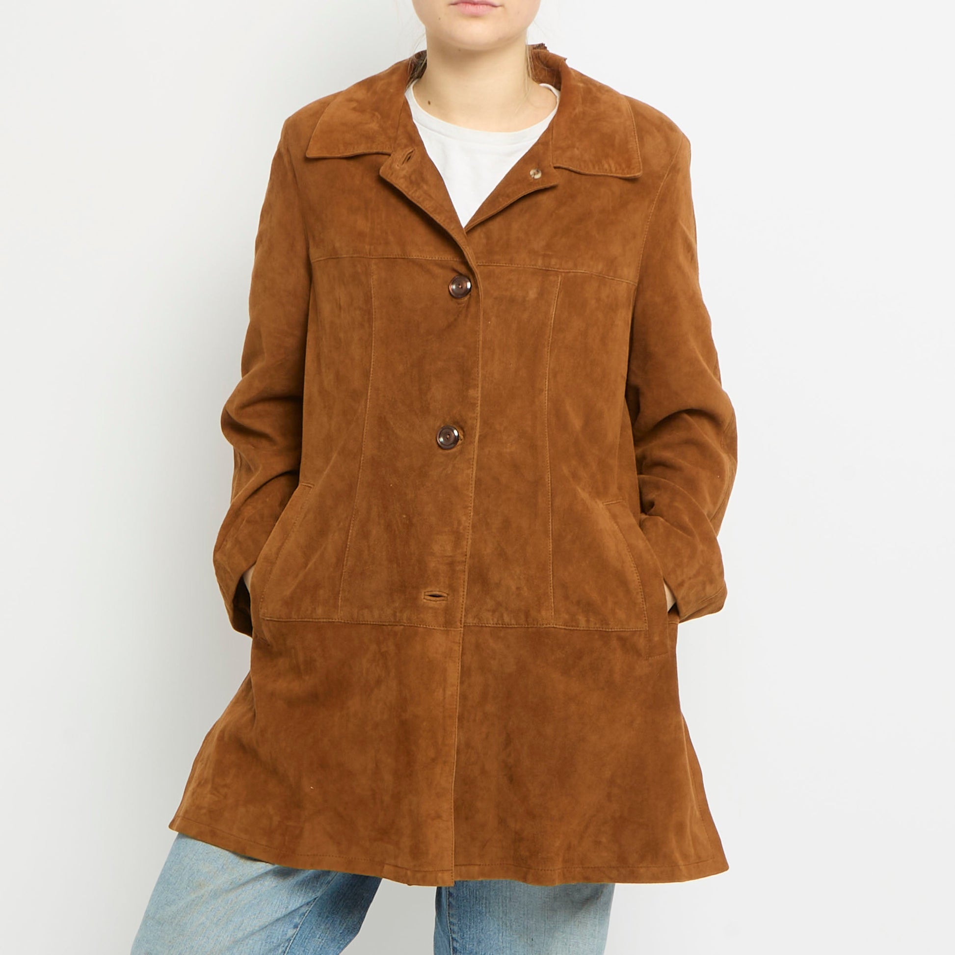 Suede Button Up Trench Coat - UK 14